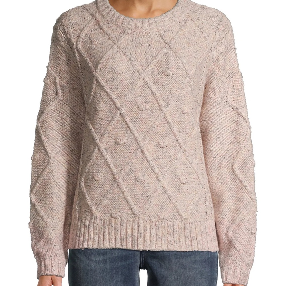 Time and Tru Women's Cable Knit Sweater - pink & gray